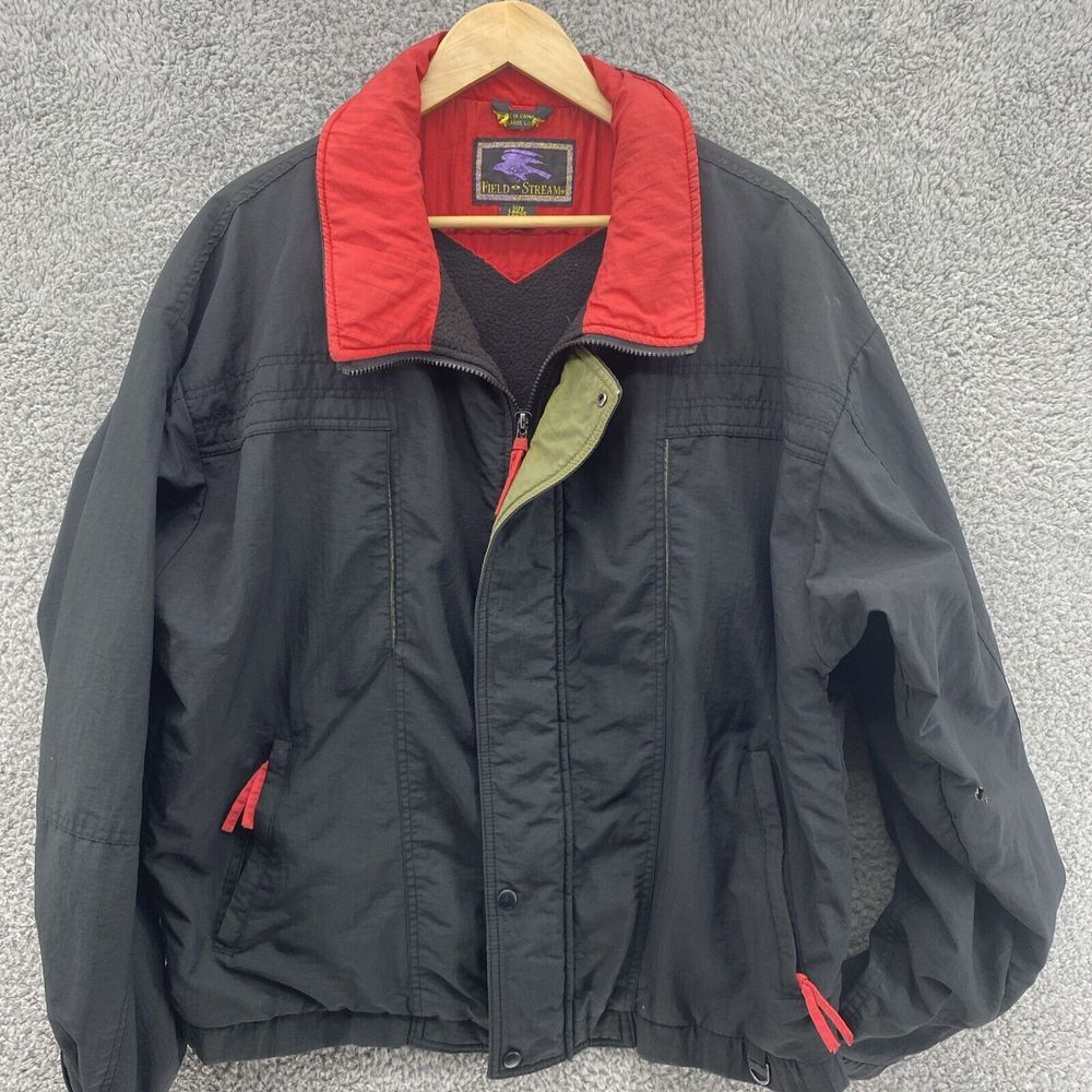 Vintage 90s Field & Stream Mens Sz L Long Black Color Jacket Down‎ Vantage Cloth